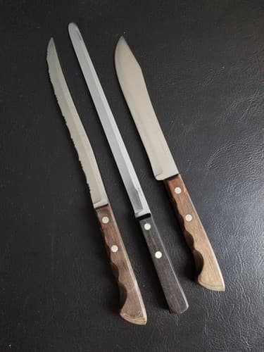 EKCO Set of 3 Flint Arrowhead USA Stainless Vanadium Knives Chef Bread Walnut - Image 1