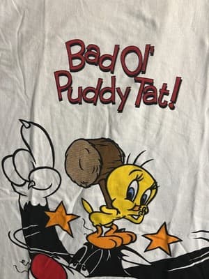 VTG Tweety Bird & Sylvester Looney Tunes Cartoon OSFA T-Shirt Bad Ol’ Puddy Tat! - Thumbnail 2