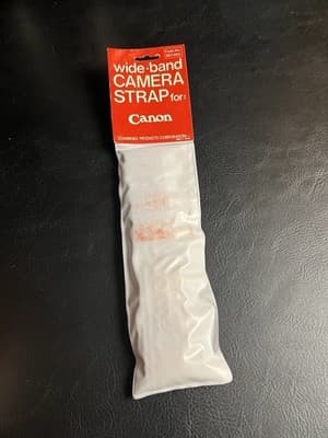 VTG 80s Canon Camera Wide Band Strap Black Red Embroidered Logo Leather Ends NOS - Thumbnail 6