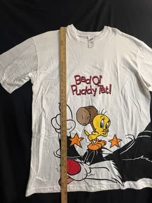 VTG Tweety Bird & Sylvester Looney Tunes Cartoon OSFA T-Shirt Bad Ol’ Puddy Tat! - Thumbnail 11