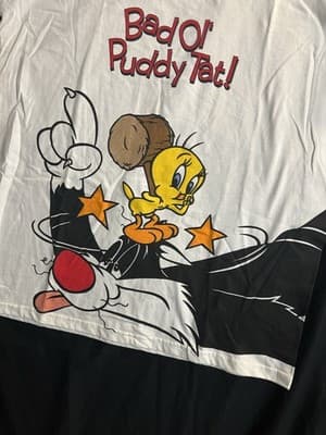 VTG Tweety Bird & Sylvester Looney Tunes Cartoon OSFA T-Shirt Bad Ol’ Puddy Tat! - Thumbnail 3