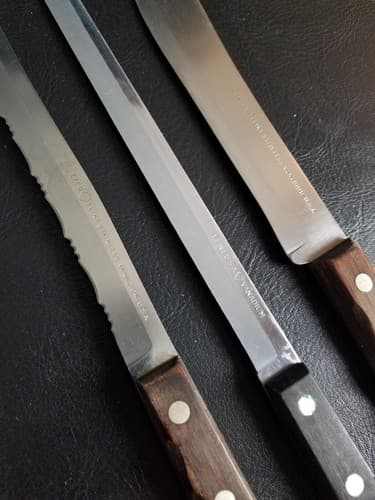 EKCO Set of 3 Flint Arrowhead USA Stainless Vanadium Knives Chef Bread Walnut - Thumbnail 3