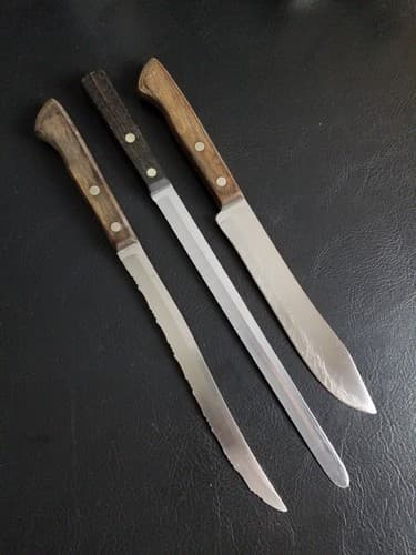 EKCO Set of 3 Flint Arrowhead USA Stainless Vanadium Knives Chef Bread Walnut - Thumbnail 7