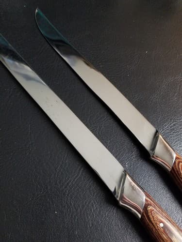 Vtg 2 Wood Handle Carving Knife Set Mid Century Mcm Soffe Coronation? - Thumbnail 3