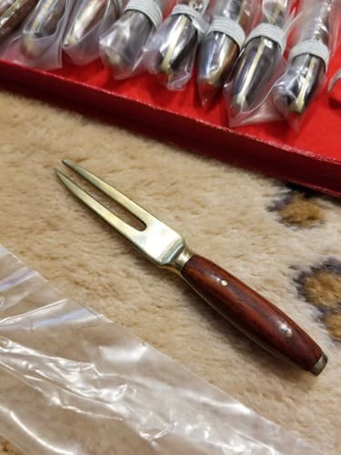 VTG James Quality Jewelers Thailand Cocktail Tiny Forks Brass Wood Appetizer 4" - Thumbnail 3