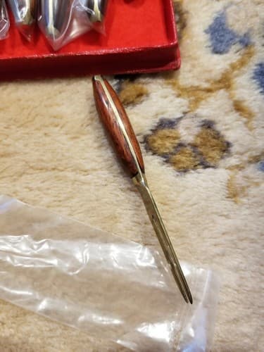 VTG James Quality Jewelers Thailand Cocktail Tiny Forks Brass Wood Appetizer 4" - Thumbnail 6