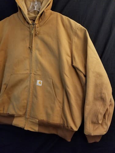Carhartt Thermal Lined Jacket Mens XXL Duck Canvas J131 BRN Full Zip Hood USA - Thumbnail 3