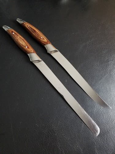 Vtg 2 Wood Handle Carving Knife Set Mid Century Mcm Soffe Coronation? - Thumbnail 7