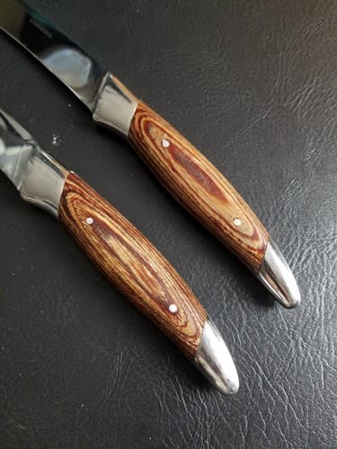 Vtg 2 Wood Handle Carving Knife Set Mid Century Mcm Soffe Coronation? - Thumbnail 2