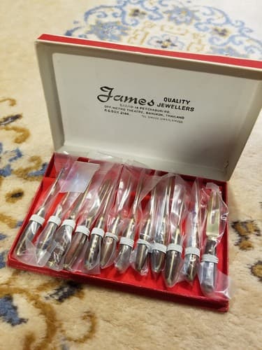 VTG James Quality Jewelers Thailand Cocktail Tiny Forks Brass Wood Appetizer 4" - Image 1