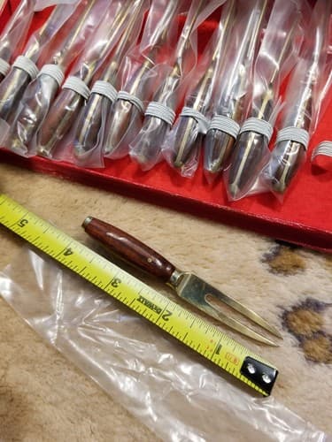 VTG James Quality Jewelers Thailand Cocktail Tiny Forks Brass Wood Appetizer 4" - Thumbnail 5