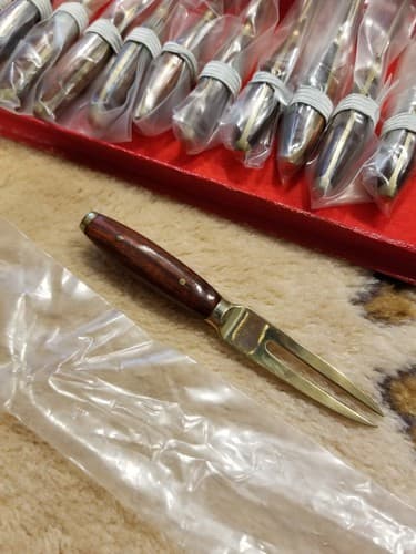VTG James Quality Jewelers Thailand Cocktail Tiny Forks Brass Wood Appetizer 4" - Thumbnail 4