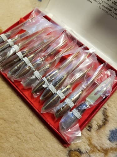 VTG James Quality Jewelers Thailand Cocktail Tiny Forks Brass Wood Appetizer 4" - Thumbnail 2