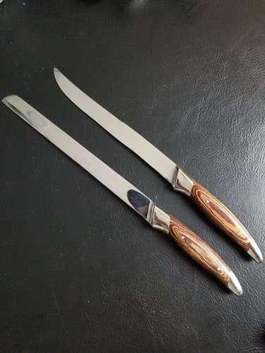 Vtg 2 Wood Handle Carving Knife Set Mid Century Mcm Soffe Coronation? - Image 1