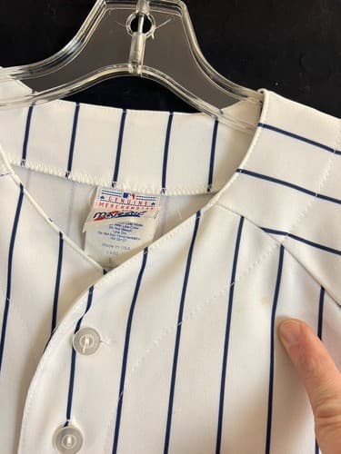 VTG Majestic New York Yankees White Pinstripe Jersey Mens L Blank No Name USA - Thumbnail 4