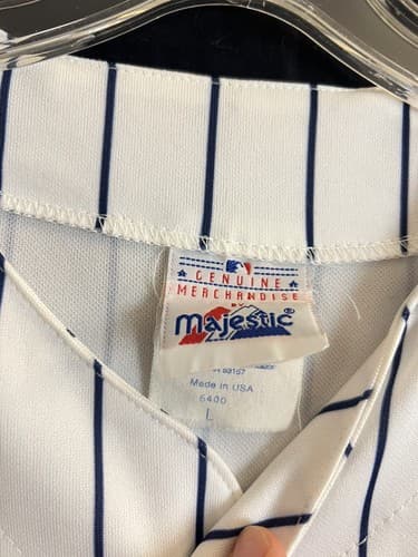 VTG Majestic New York Yankees White Pinstripe Jersey Mens L Blank No Name USA - Thumbnail 5