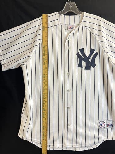 VTG Majestic New York Yankees White Pinstripe Jersey Mens L Blank No Name USA - Thumbnail 11