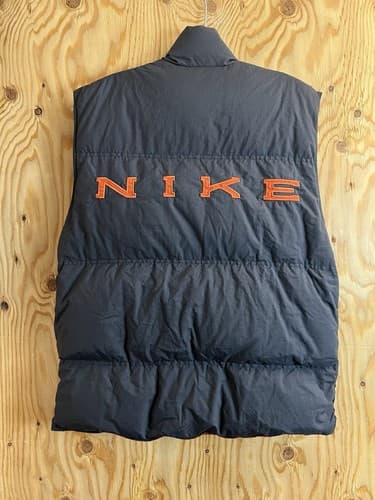 Rare 90s Vintage Nike Puffer Reversible Vest Big Logo Down Grey Orange Mens L - Image 1