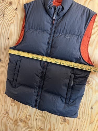 Rare 90s Vintage Nike Puffer Reversible Vest Big Logo Down Grey Orange Mens L - Thumbnail 12