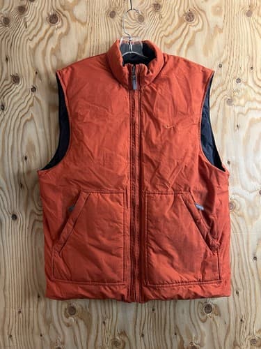 Rare 90s Vintage Nike Puffer Reversible Vest Big Logo Down Grey Orange Mens L - Thumbnail 8
