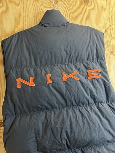 Rare 90s Vintage Nike Puffer Reversible Vest Big Logo Down Grey Orange Mens L - Thumbnail 2
