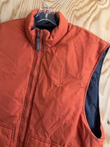 Rare 90s Vintage Nike Puffer Reversible Vest Big Logo Down Grey Orange Mens L - Thumbnail 9