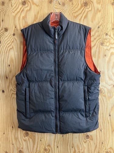 Rare 90s Vintage Nike Puffer Reversible Vest Big Logo Down Grey Orange Mens L - Thumbnail 3