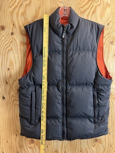 Rare 90s Vintage Nike Puffer Reversible Vest Big Logo Down Grey Orange Mens L - Thumbnail 11