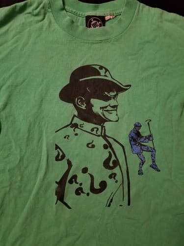 Vintage 90s Batman Forever Jim Carrey The Riddler T Shirt DC Comics Sz S RARE - Thumbnail 2