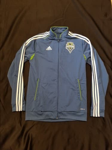 VTG ADIDAS Climalite SEATTLE SOUNDERS FC Training Zip Track Jacket Jersey Medium - Image 1