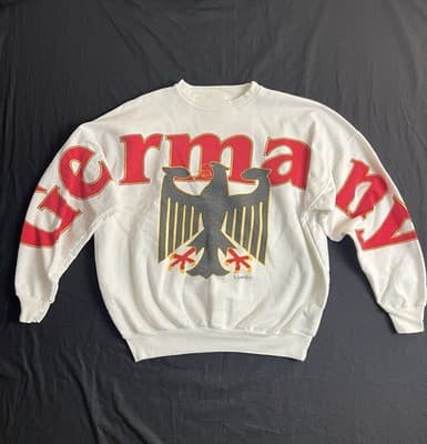 VTG Germany All Over Print Sweatshirt German Vulture 80s Football Soccer 2XL - Image 1