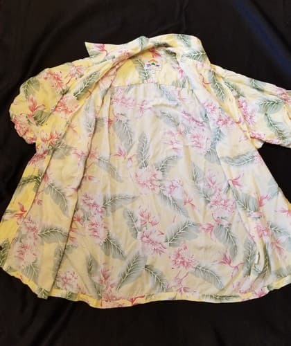 VTG Pineapple Juice Aloha Hawaiian Rayon Shirt Men Large Yellow Floral Flowers L - Thumbnail 4