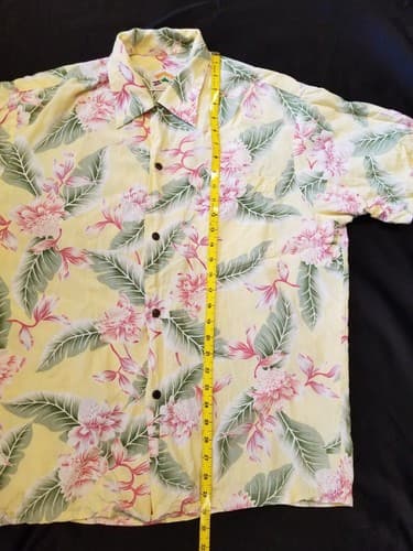VTG Pineapple Juice Aloha Hawaiian Rayon Shirt Men Large Yellow Floral Flowers L - Thumbnail 11
