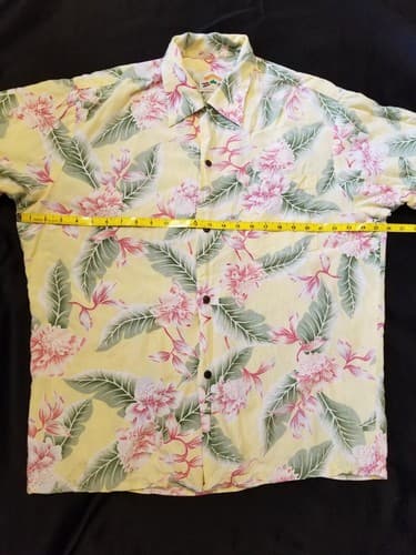 VTG Pineapple Juice Aloha Hawaiian Rayon Shirt Men Large Yellow Floral Flowers L - Thumbnail 12