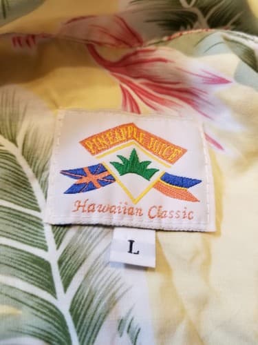 VTG Pineapple Juice Aloha Hawaiian Rayon Shirt Men Large Yellow Floral Flowers L - Thumbnail 5