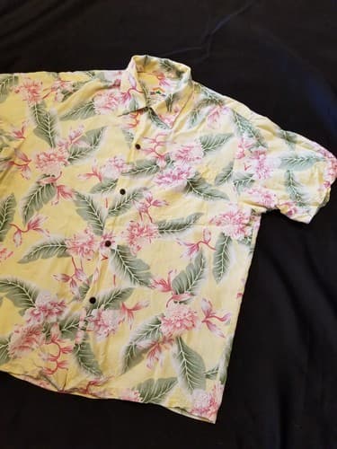 VTG Pineapple Juice Aloha Hawaiian Rayon Shirt Men Large Yellow Floral Flowers L - Thumbnail 2
