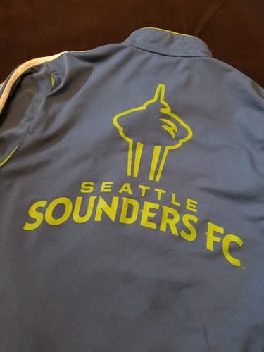 VTG ADIDAS Climalite SEATTLE SOUNDERS FC Training Zip Track Jacket Jersey Large - Thumbnail 4