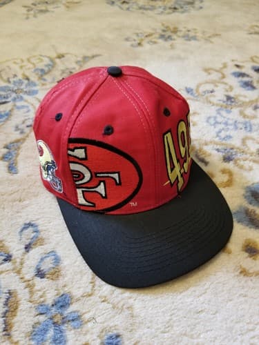 RARE Vtg San Francisco 49ers Big All Over Helmet Snapback Hat Logo Athletics Red - Thumbnail 2