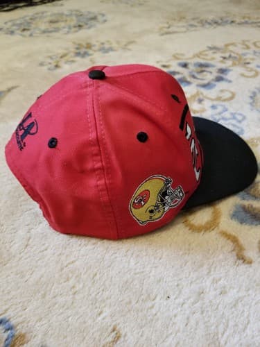 RARE Vtg San Francisco 49ers Big All Over Helmet Snapback Hat Logo Athletics Red - Thumbnail 4