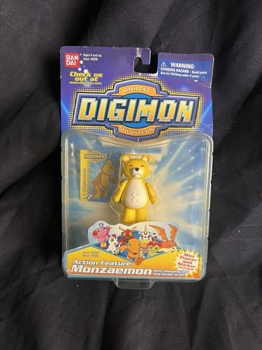 NEW Digimon MONZAEMON 2001 Toy Action Figure Feature + Mini Poster, Sticker - Image 1