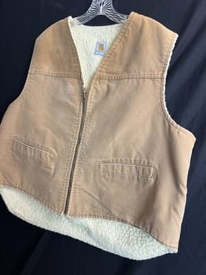 Vintage Carhartt Duck Vest Sherpa Lined USA 6SVT Mens 2XL XXL Brown Duck Fishing - Thumbnail 4