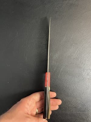 Handmade Chefs Knife 7” Blade Damascus Carbon Steel Rams Horn Handle + Red Wood - Thumbnail 11
