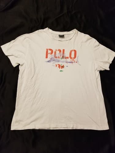 Vtg Ralph Lauren Polo Distressed Vintage T-Shirt Mens L Painted Swordfish RARE - Image 1