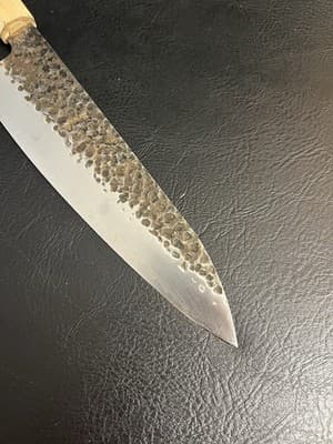 FAMCUTE Chef Knife 3 Layers 9Cr18MOV Clad Carbon Steel Hammer Blade Wood Handle - Thumbnail 11