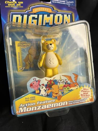 NEW Digimon MONZAEMON 2001 Toy Action Figure Feature + Mini Poster, Sticker - Thumbnail 2