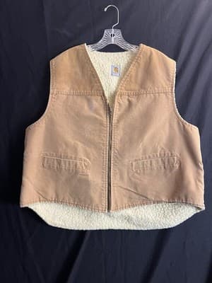 Vintage Carhartt Duck Vest Sherpa Lined USA 6SVT Mens 2XL XXL Brown Duck Fishing - Image 1
