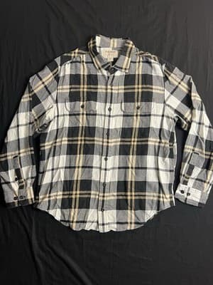 Filson Scout Flannel Button Up Shirt Plaid Mens L Black Gold White Cotton - Image 1