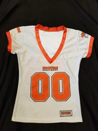 Vintage Hooters Equipment USA Jersey Low Small T Shirt White Orange S Employee