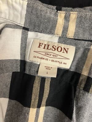 Filson Scout Flannel Button Up Shirt Plaid Mens L Black Gold White Cotton - Thumbnail 4