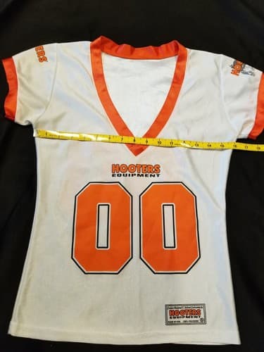 Vintage Hooters Equipment USA Jersey Low Small T Shirt White Orange S Employee - Thumbnail 3